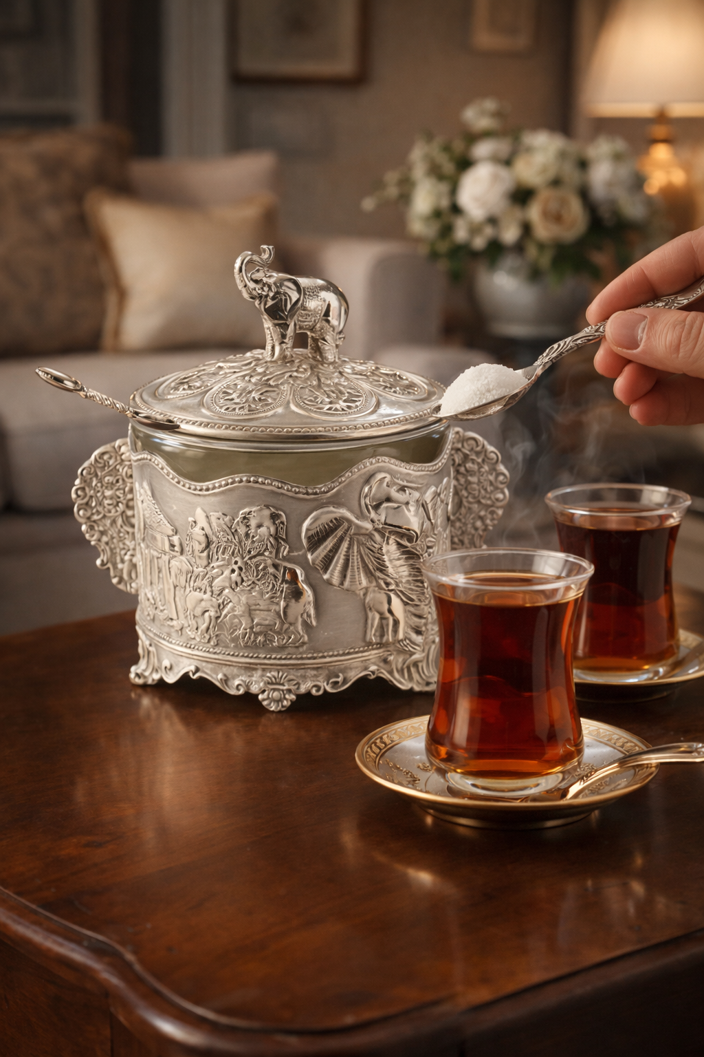 علبة سكر فاخرة بتصميم انيق وهيكل مزخرف بنقوش