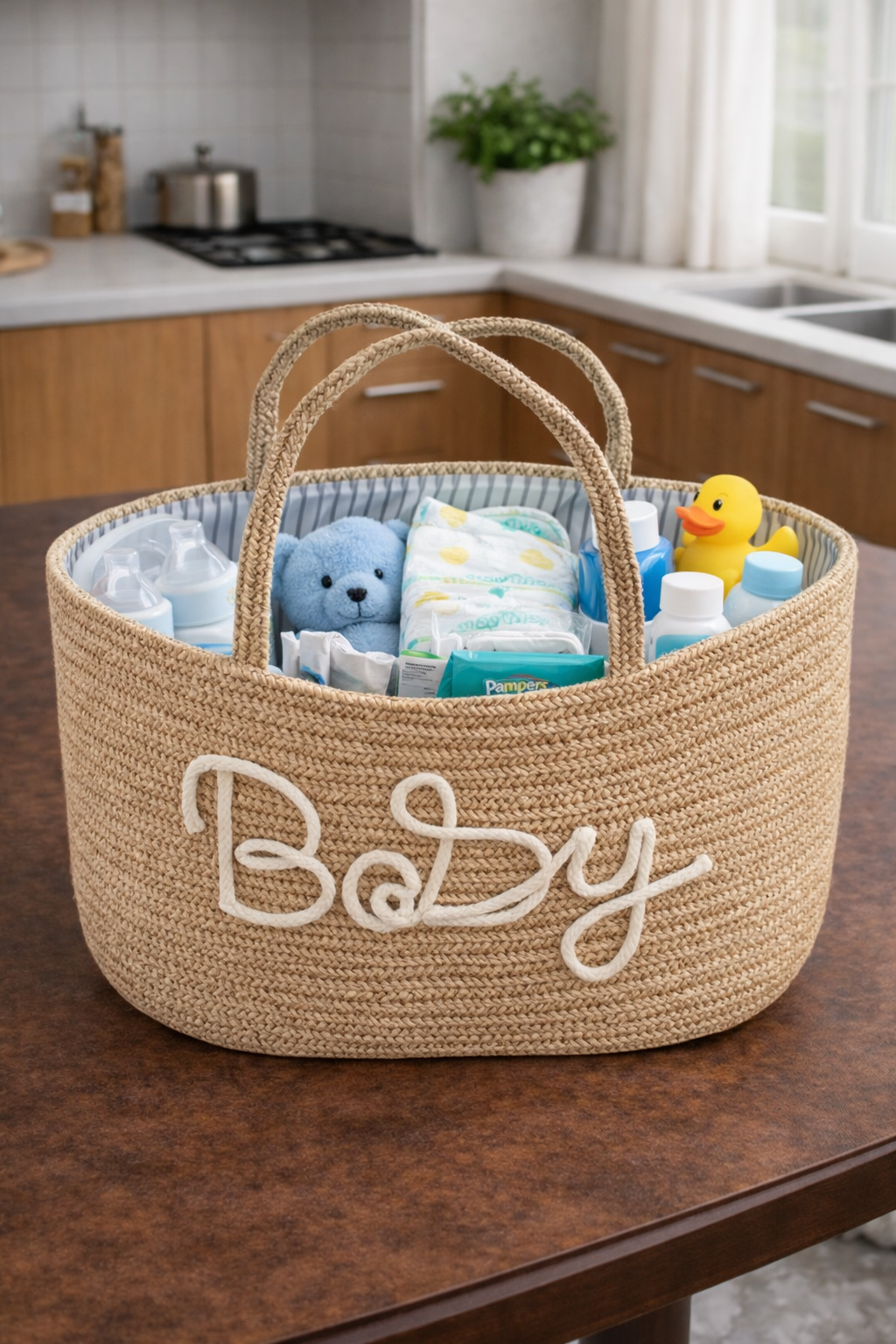 سلة تنظيم أغراض البيبي البيج الأنيقة بحبال قطنية