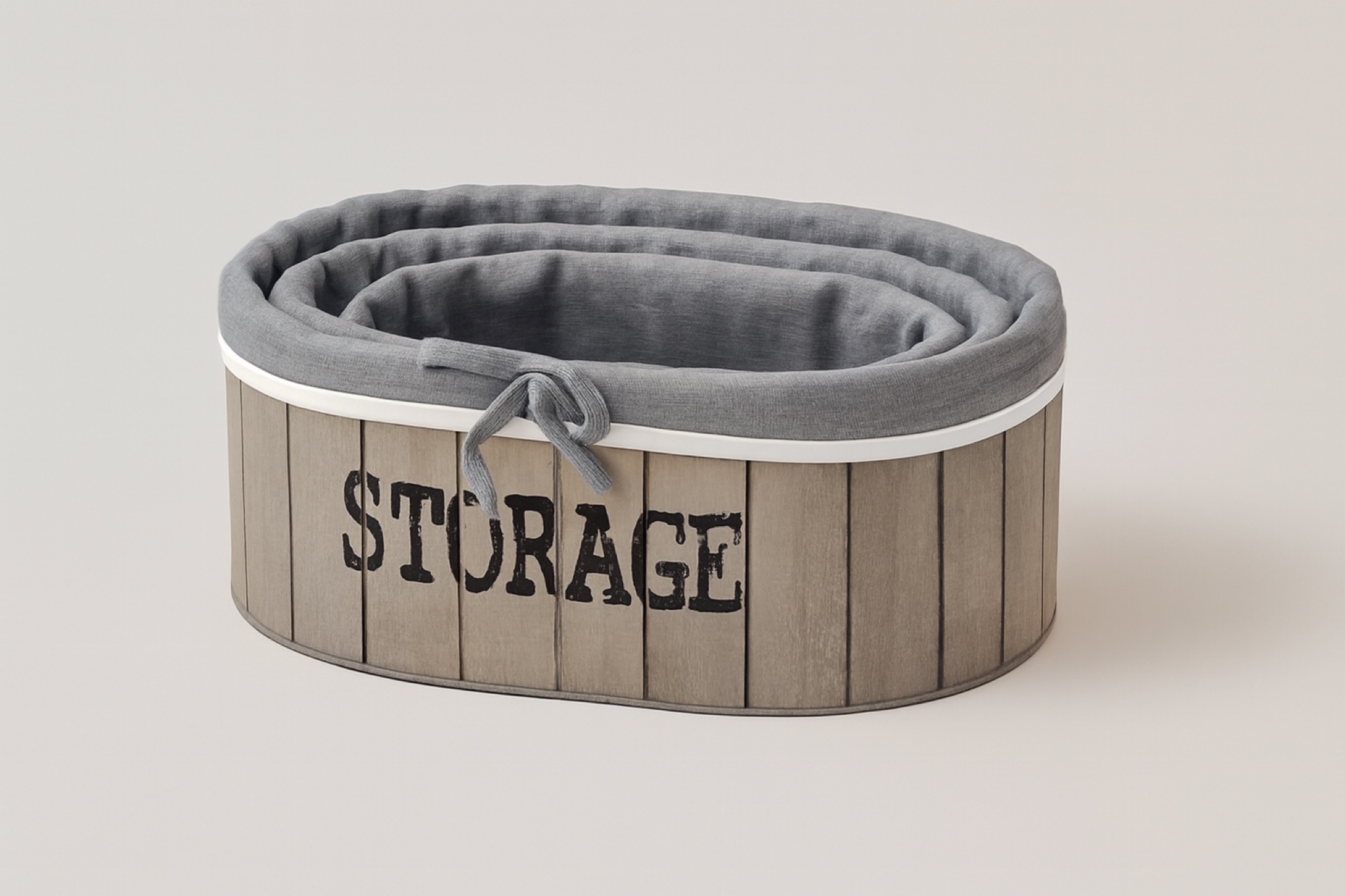 طقم سلال تخزين خشبية مبطّنة بالقماش بتصميم أنيق وبسيط، مناسبة للاستخدام المنزلي 3 قطع