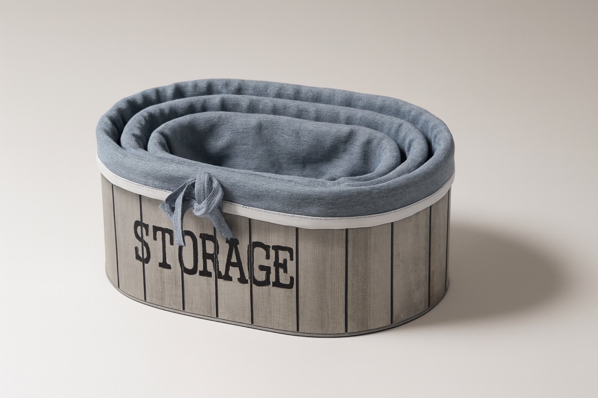 طقم سلال تخزين خشبية مبطّنة بالقماش بتصميم أنيق وبسيط، مناسبة للاستخدام المنزلي 3 قطع