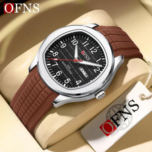 ساعة كوارتز رجالية OFNS 8018 عصرية بتقويم مزدوج مق...
