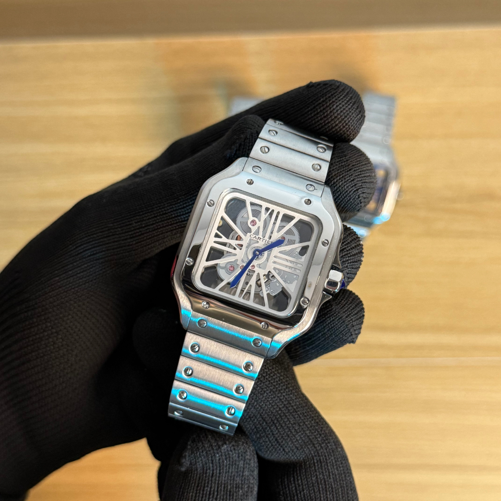 ساعة كارتير فاخرة درجة أولى بهيكل مفتوح ( أبيض )