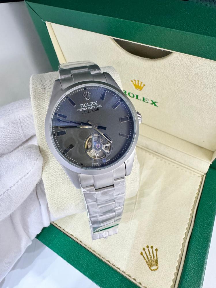 ساعة رولكس ميناء أسود مطفي مع عرض الماكينة (اوتوماتيك)