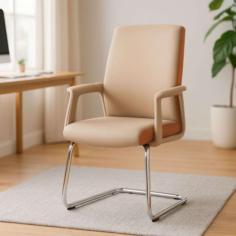 Visitor Leather Office Chair — Fixed Chrome Sled Base, Black or Beige -  Ebdaa Home Modern Home and Office Furniture Fast Delivery and Reliable, image size:1000x1000