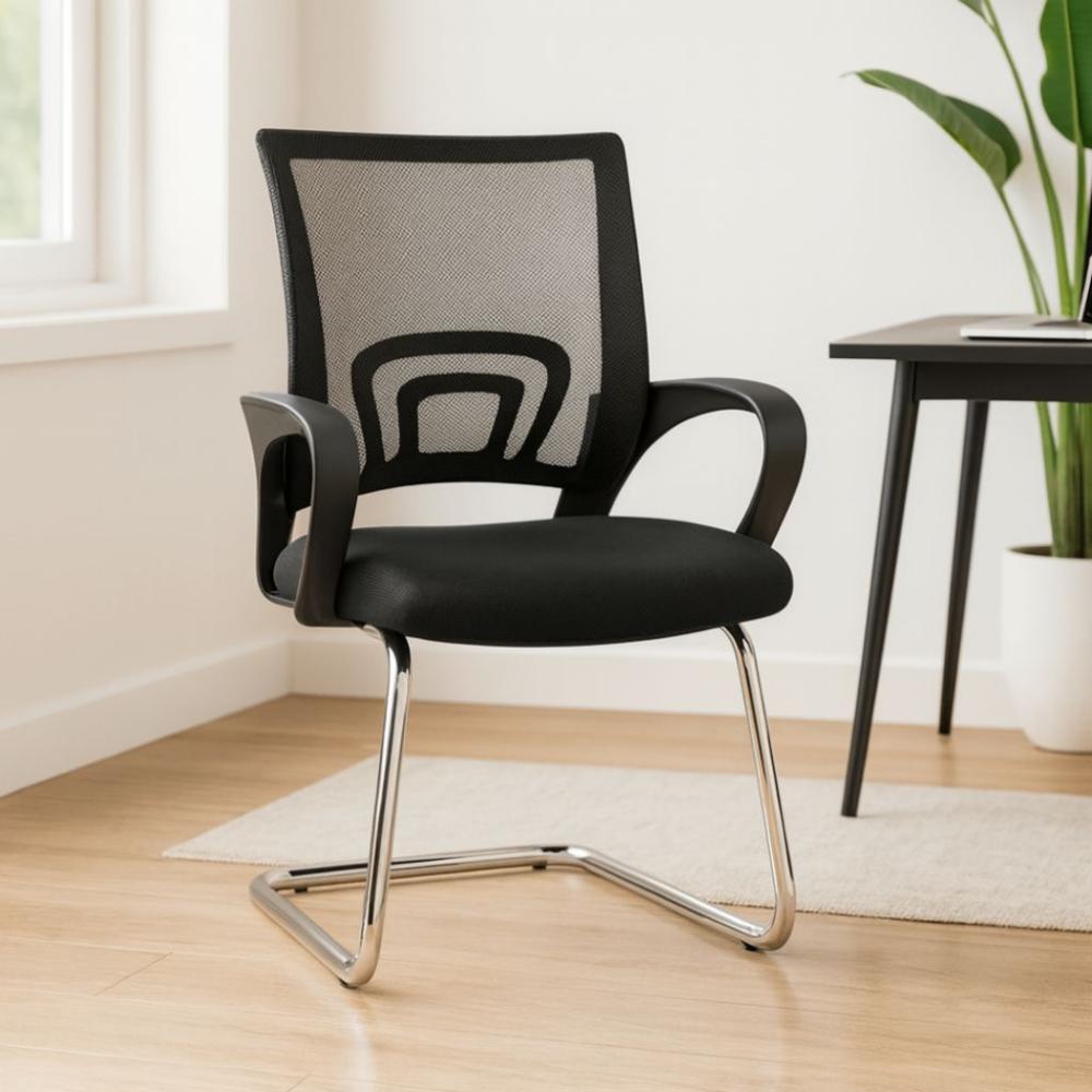 Black Mesh Visitor Office Chair with Chrome Sled Base - Ebdaa Home