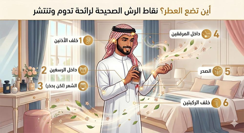 أين تضع العطر؟ نقاط الرش الصحيحة لرائحة تدوم وتنتشر