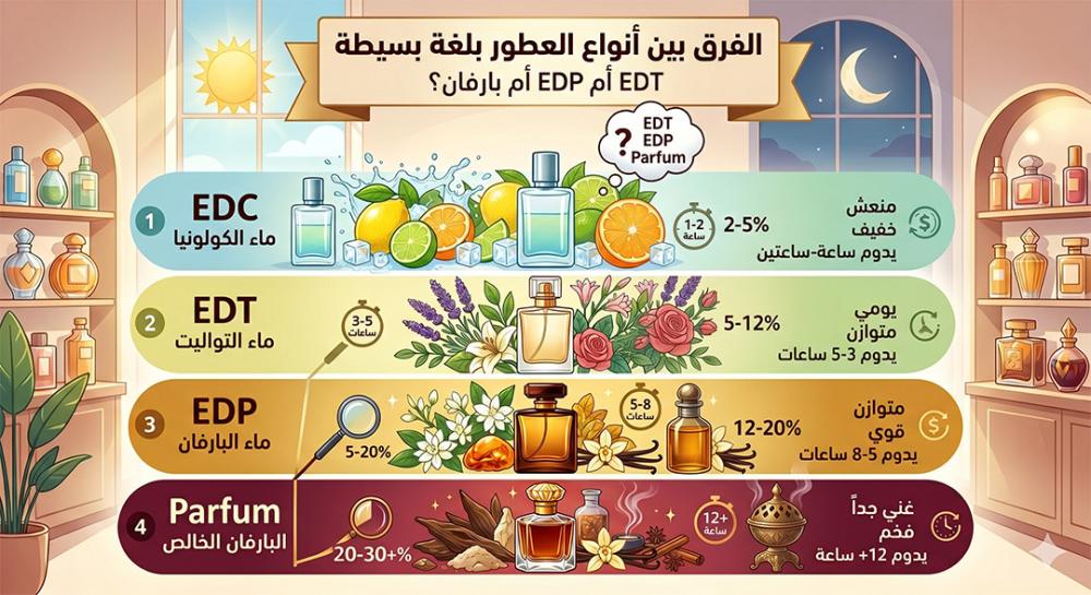 EDT أم EDP أم بارفان؟ الفرق بين أنواع العطور بلغة بسيطة