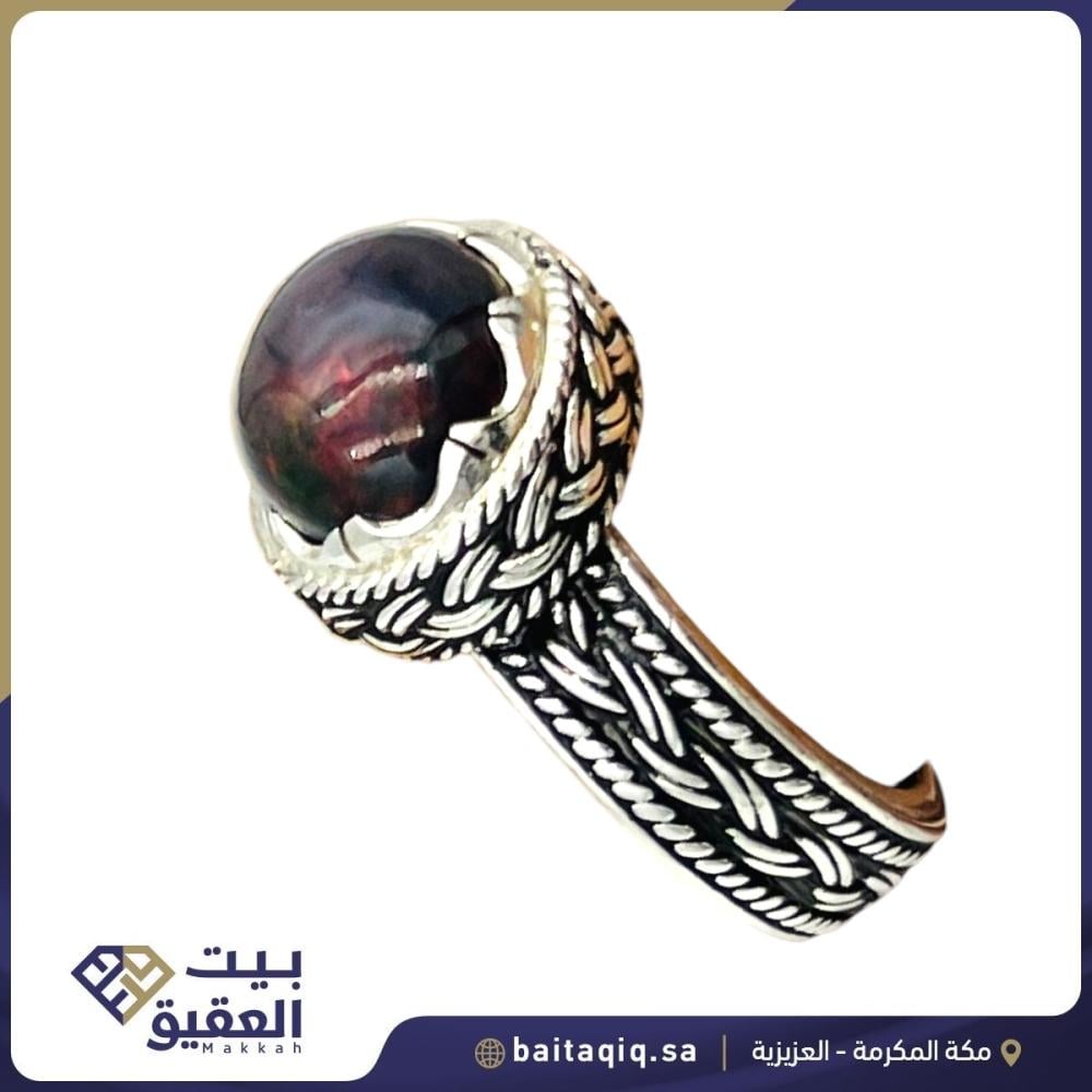 خاتم تفصيل حسب الطلب صياغة نجراني سلك ضفيرة فضة -أوبال اثيوبي (يمكنك اختيار المقاس وإختيار حجر آخر )