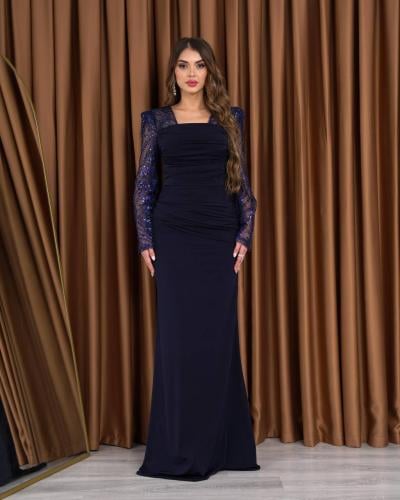 فستان سهره كحلي بذيل