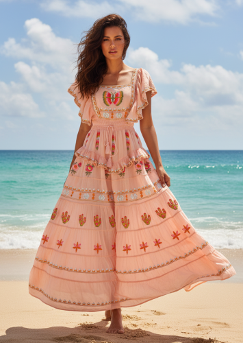 فستان قطن مطرز