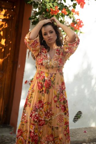 فستان قطن برتقالي مورد