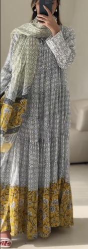جلابيه كلوش طبقات مشجره مع شال