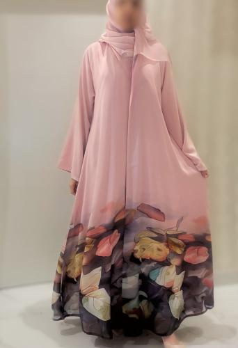 عباية شيفون بلون powder pink