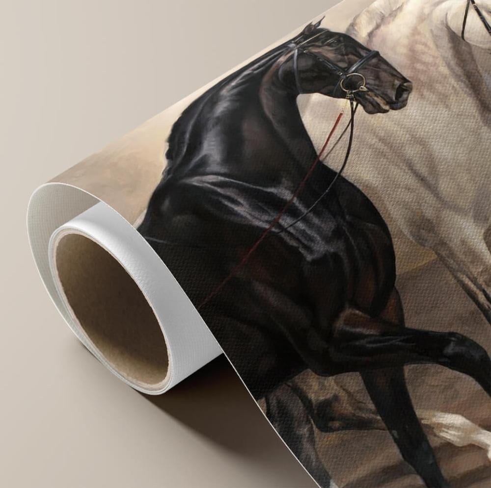 لوحة كانفس ثلاثية الأبعاد خيل أسود وأبيض بتناغم مهيب