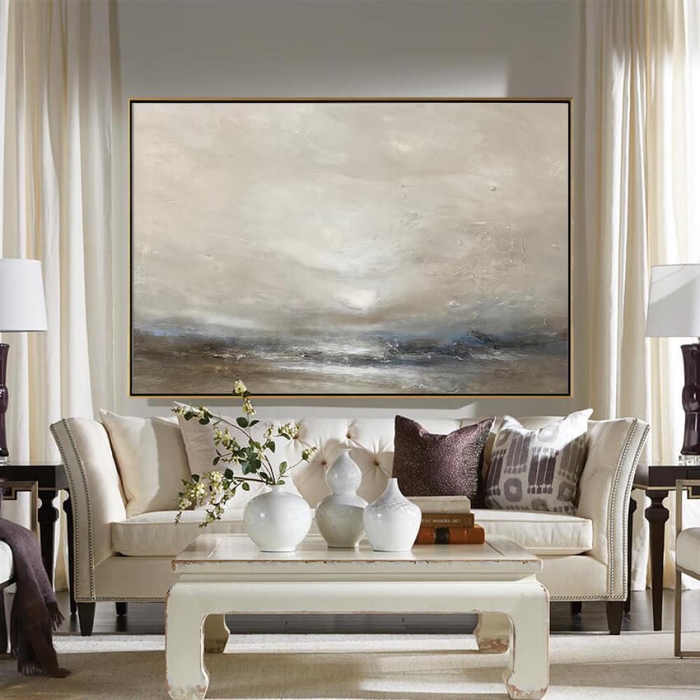 لوحة كانفس ثلاثية الأبعاد تجريدية ضبابية بألوان بيج و رمادي