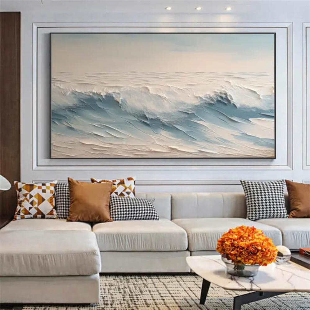 لوحة كانفس ثلاثية الأبعاد لموج البحر الأزرق – تصميم هادئ وفاخر عرضي
