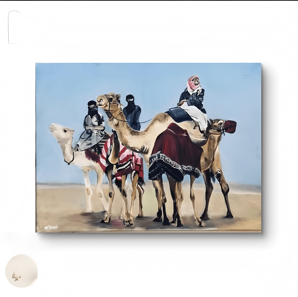 لوحة الصحراء والجِمال – لوحة فنية تراثية مستوحاة من البيئة السعودية