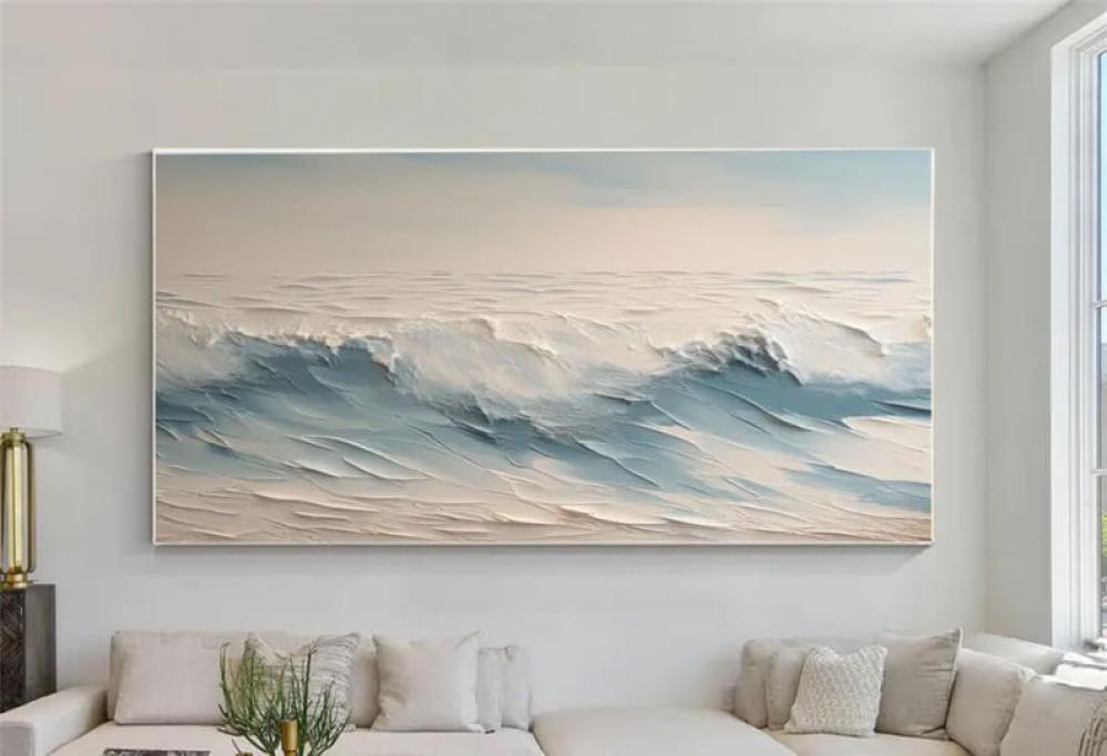 لوحة كانفس ثلاثية الأبعاد لموج البحر الأزرق – تصميم هادئ وفاخر عرضي