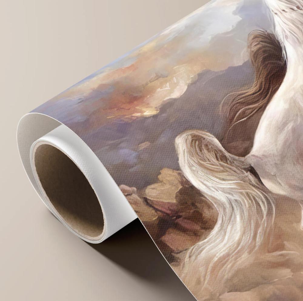 لوحة كانفس ثلاثية الأبعاد خيول بيضاء وبنية في صحراء