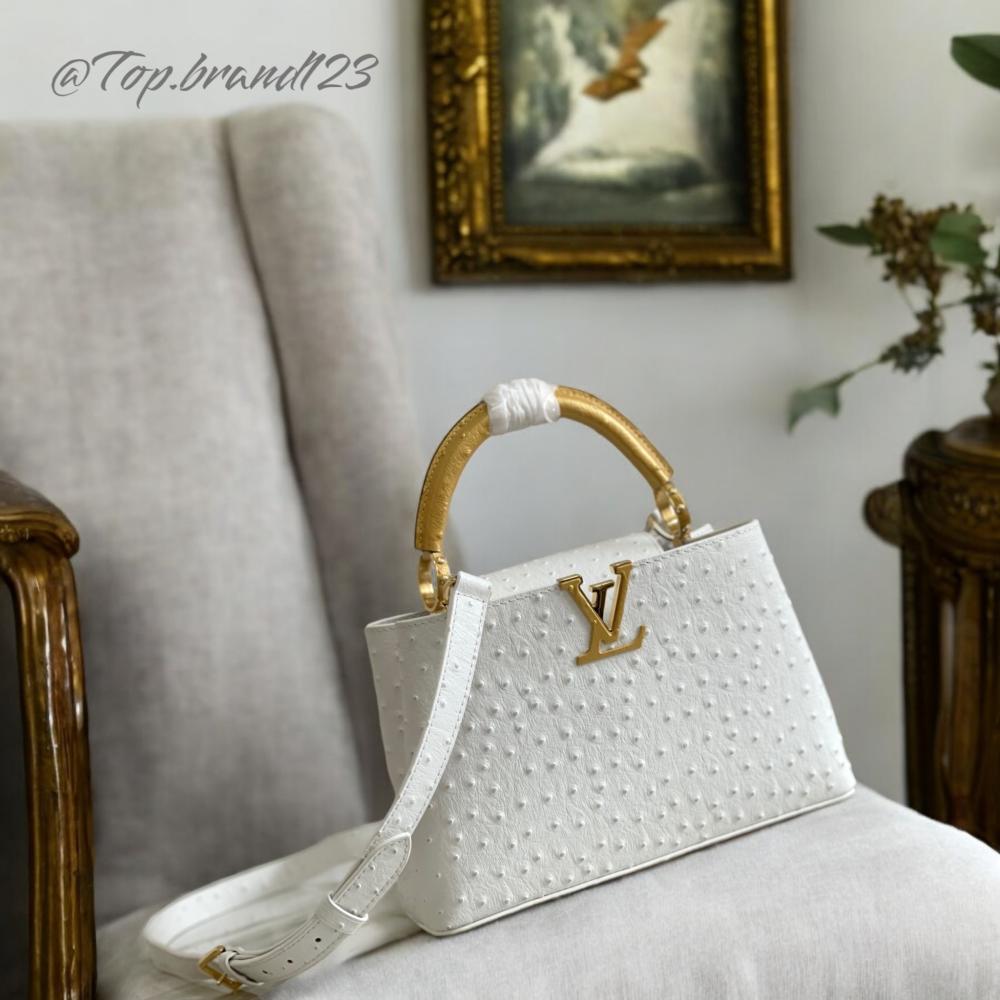 Capucine Ostrich Leather Bag, Gold Accessories علامة تجارية