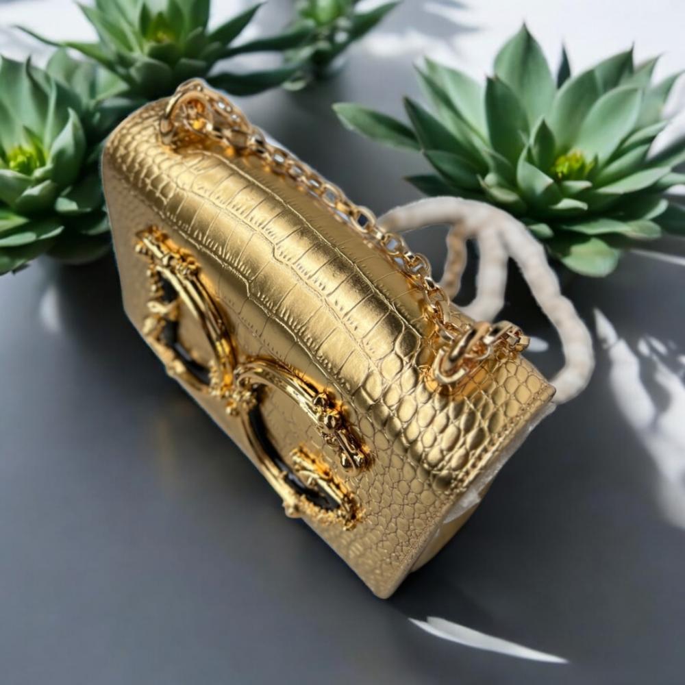 DG Girls Gold Crocodile Print Shoulder Bag - علامة تجارية راقية