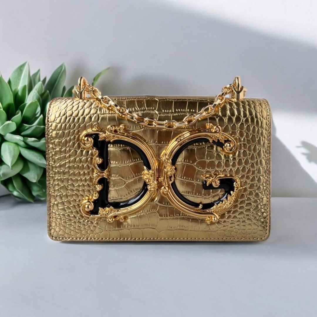 DG Girls Gold Crocodile Print - علامة تجارية راقية Top Brand