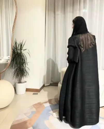 عباية إسلامية سوداء بسيطة للركاب موضة مطوي فضفاض طويل خندق معطف سترة 2024 خريف جديد