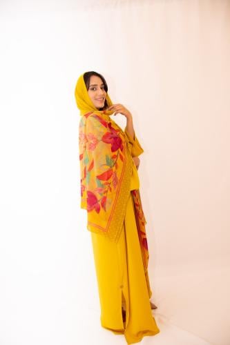 Plain Harir Abaya Mustard