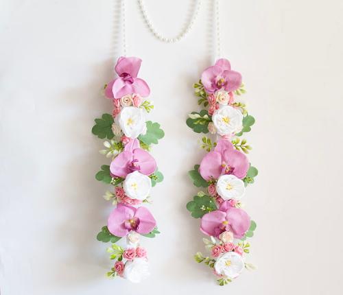عقد ورد وردي وابيض ولؤلؤ Pink & White Rose Pearl Necklace