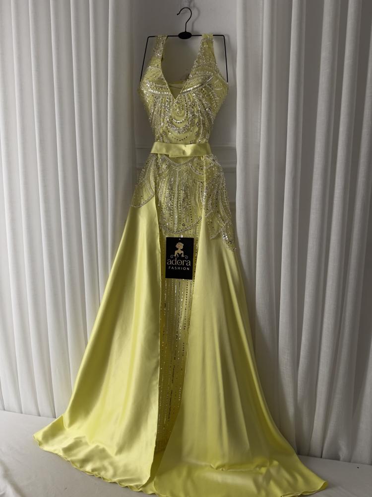 فستان سهره ليموني طويل