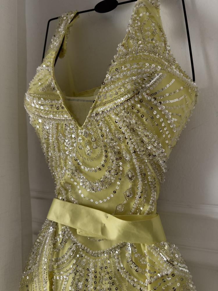 فستان سهره ليموني طويل