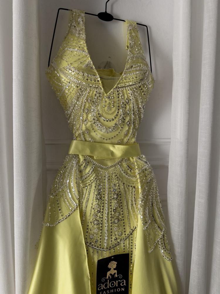 فستان سهره ليموني طويل