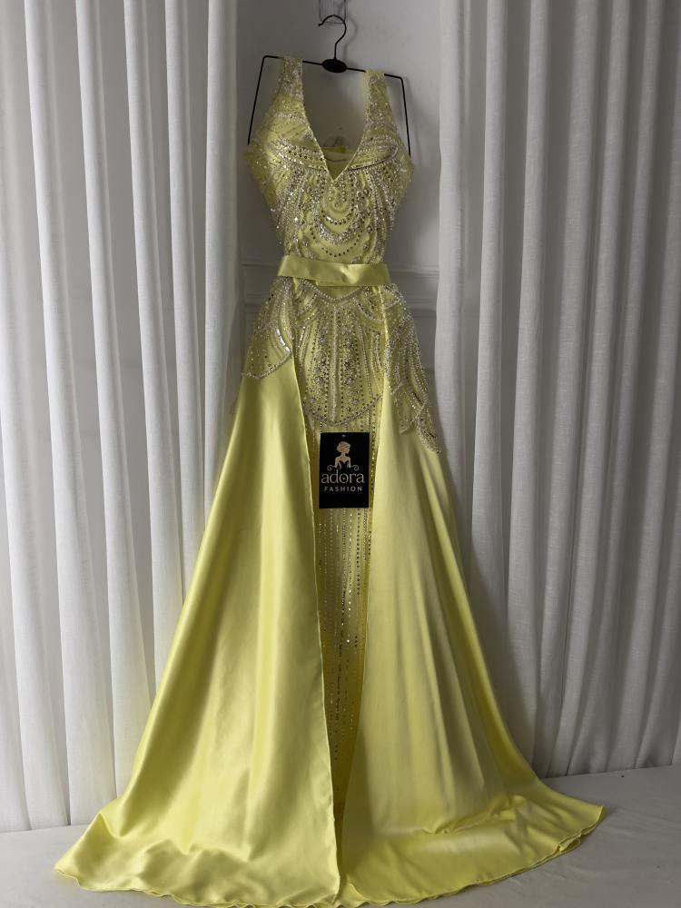 فستان سهره ليموني طويل