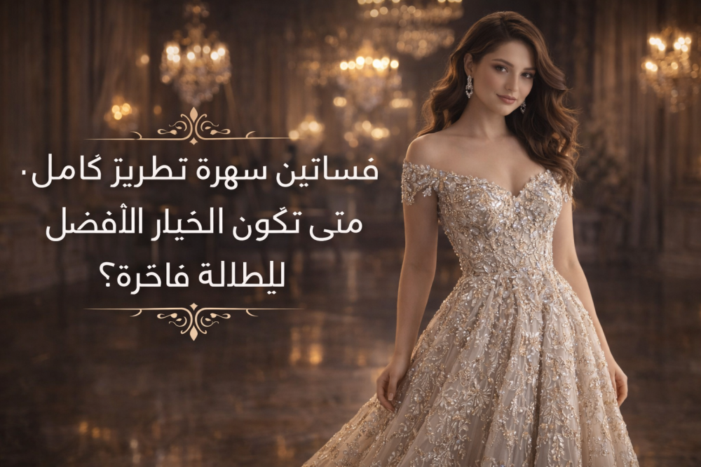 فساتين سهرة تطريز كامل: متى تكون الخيار الأفضل لإطلالة فاخرة؟