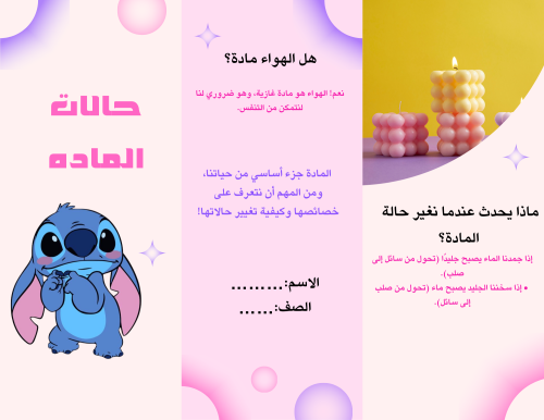 مطوية علوم أولى ابتدائي حالات المادة