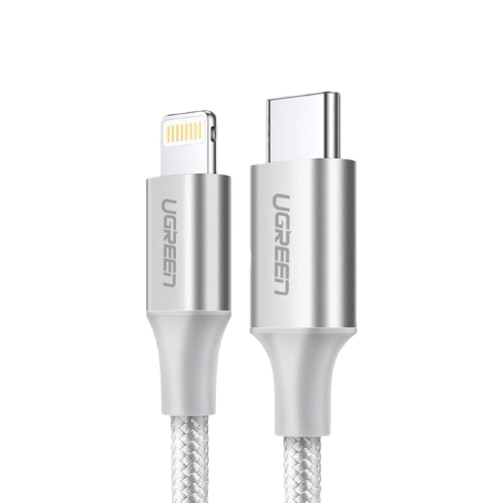 يوجرين - سلك شاحن نايلون مظفر USB-C إلى آيفون بطول 2 م - فضي