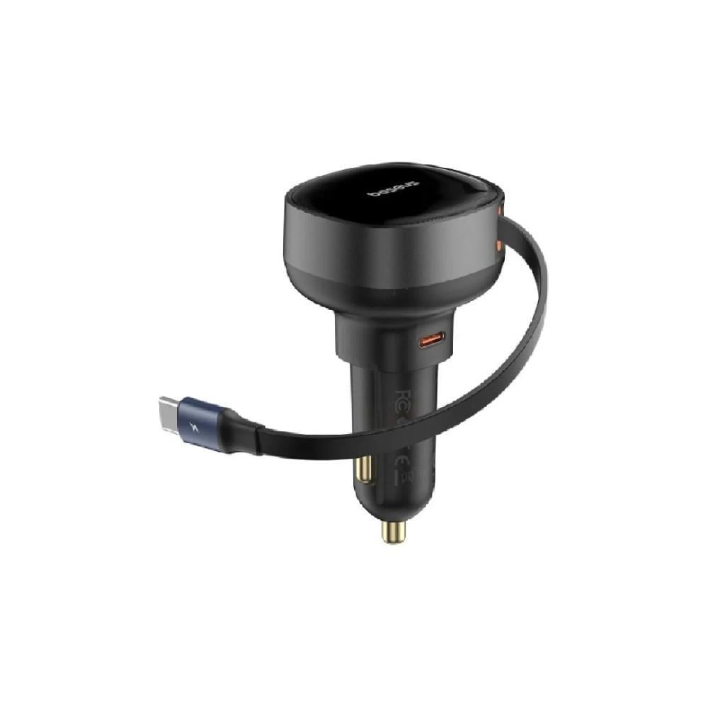 بيسوس | شاحن سيارة Enjoyment Pro قابل للسحب مع كيبل تايب سي بقوة 60 واط - اسود