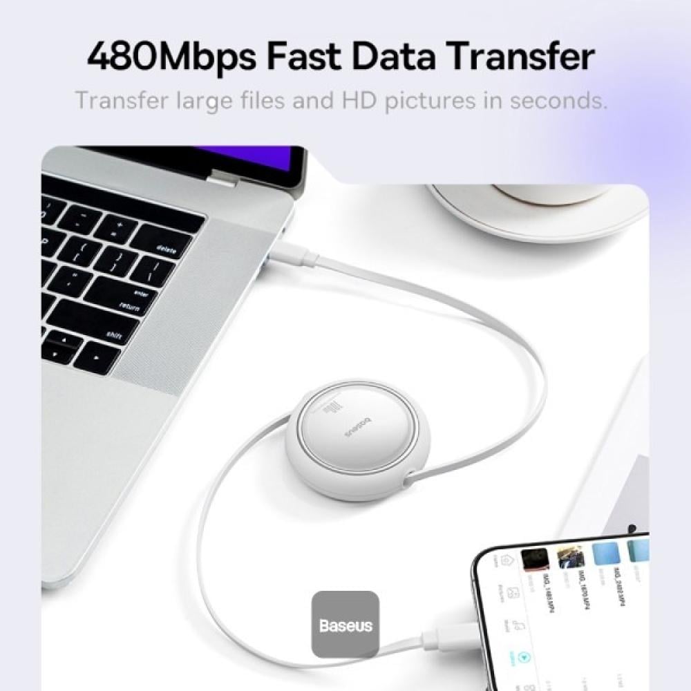 بيسوس | كيبل 100 واط قابل للسحب من  تايب C إلى ا تايب C للشحن السريع بطول 1 متر ابيض