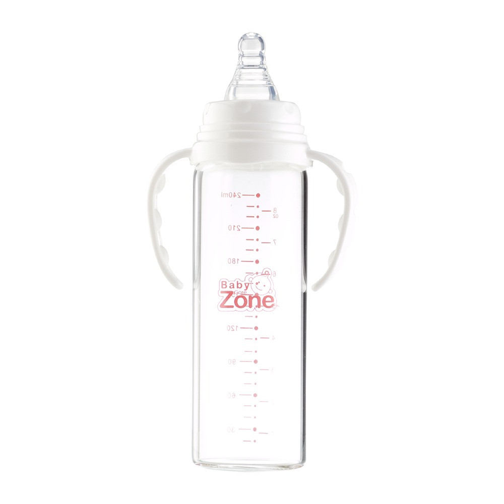 Glass Feeding Bottle with anti-colic nipple 240 ml.