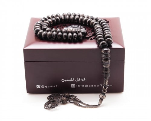 قوافل سبحة يسر (مرجان اسود) قديم مشغول بالفضة Y004...