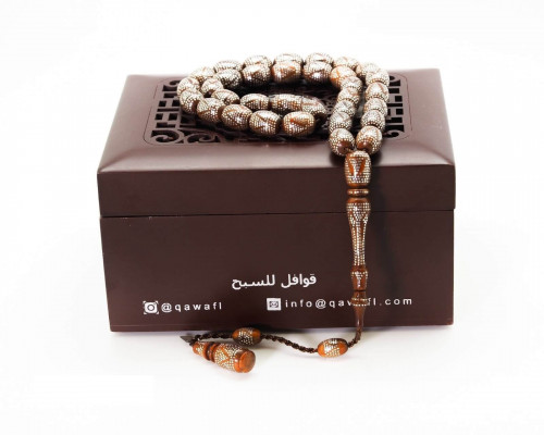 قوافل سبحة خشب الكوك منقوشة بالفضة KW0069