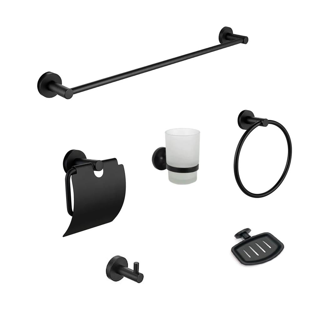 طقم اكسسوار حمام كامل 6 قطع ستانلس ستيل أسود ايطالي