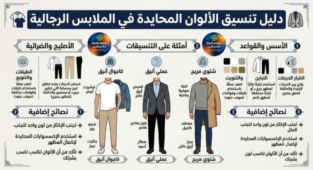 دليل تنسيق الألوان المحايدة في الملابس الرجالية