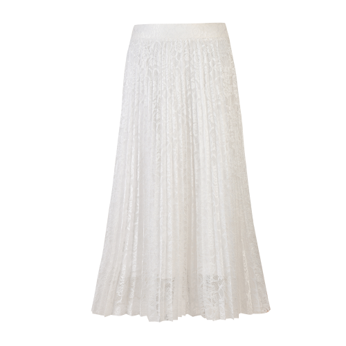 Elegant white lace pleated skirt SIZE:(XL)