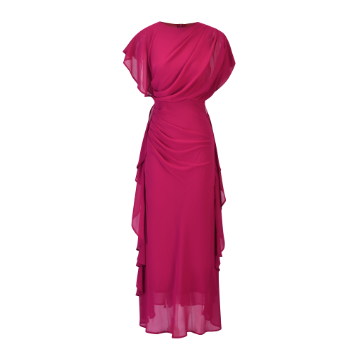 Draped Chiffon Occasion Dress with Cascading Side Ruffles SIZE:(3XL)