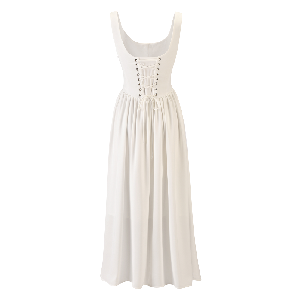 Eid dress, soft, white, with a corset design SIZE:(S)