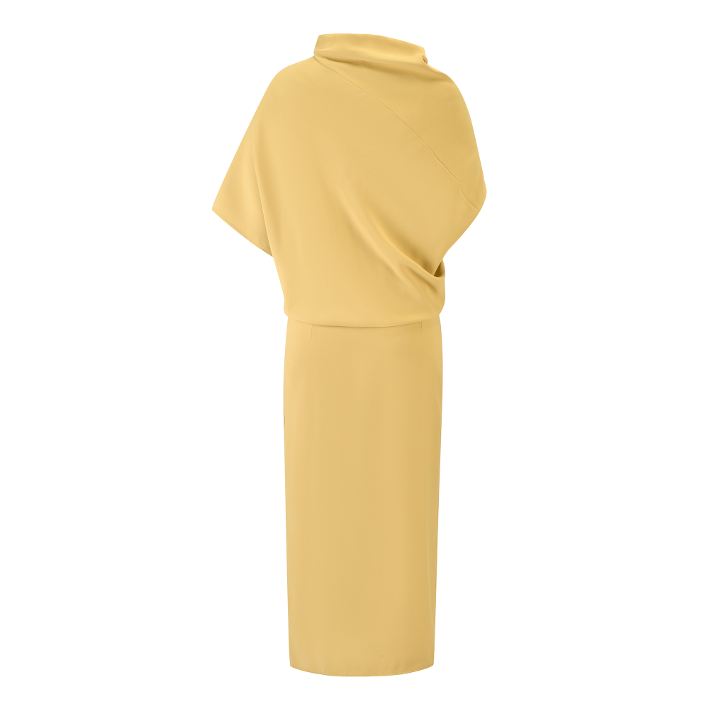 Soft Lemon Yellow Cape-Neck Maxi Dress SIZE:(M)