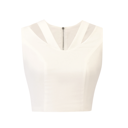 A chic white linen sleeveless crop top SIZE:(L)