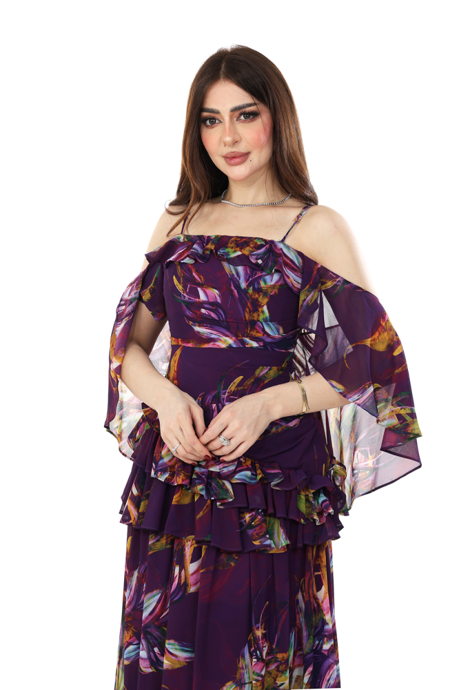 Purple Floral Chiffon Maxi Dress SIZE:(S)