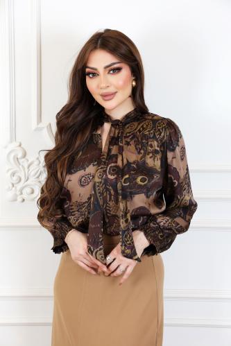 بلوزة بطبعة زهور بألوان ترابية المقاس:(L)